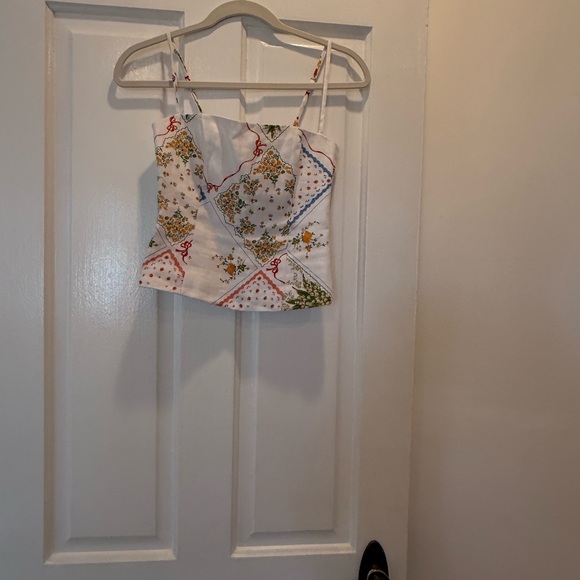 Reformation White Floral Camisole with Blue and Red Accents - Picture 6 of 6